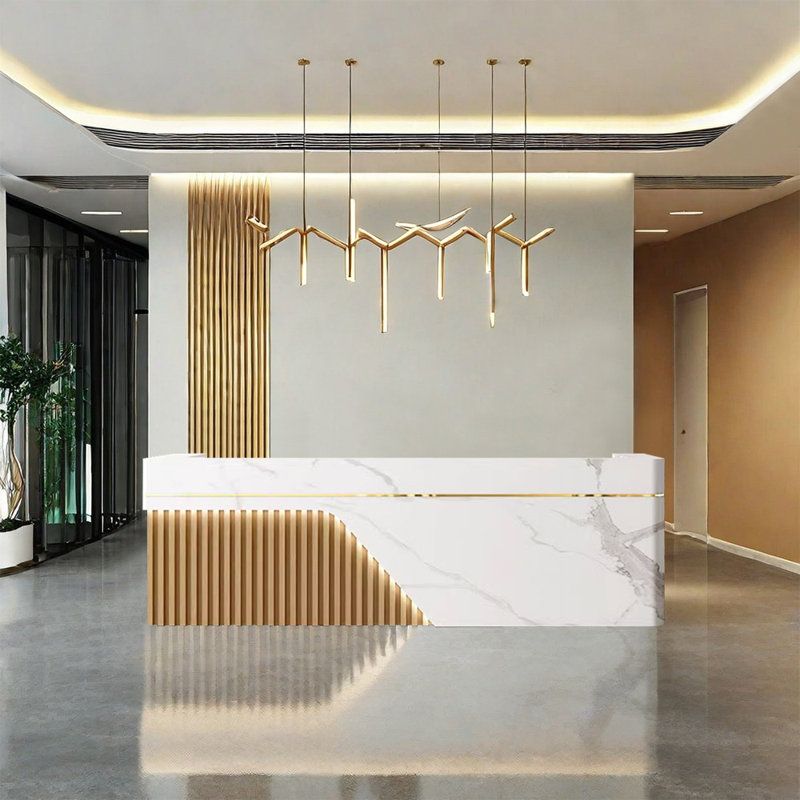 Modern Office Entrance featuring Solid Surface Curved Reception Counter #22